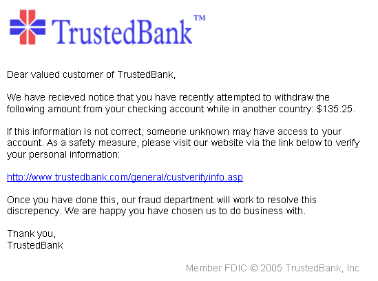 Example of an email pretending to be from your bank